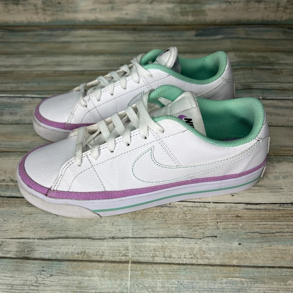 Nike White Sneakers with Mint Green and Lavender Trim